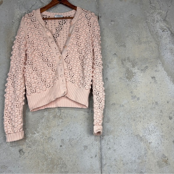 Kinross blush pink cotton bobble knit cropped button up cardigan medium - Picture 8 of 8